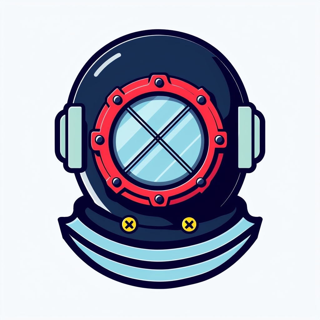Colorful Diving Helmet Illustration in Modern Flat Design Sticker