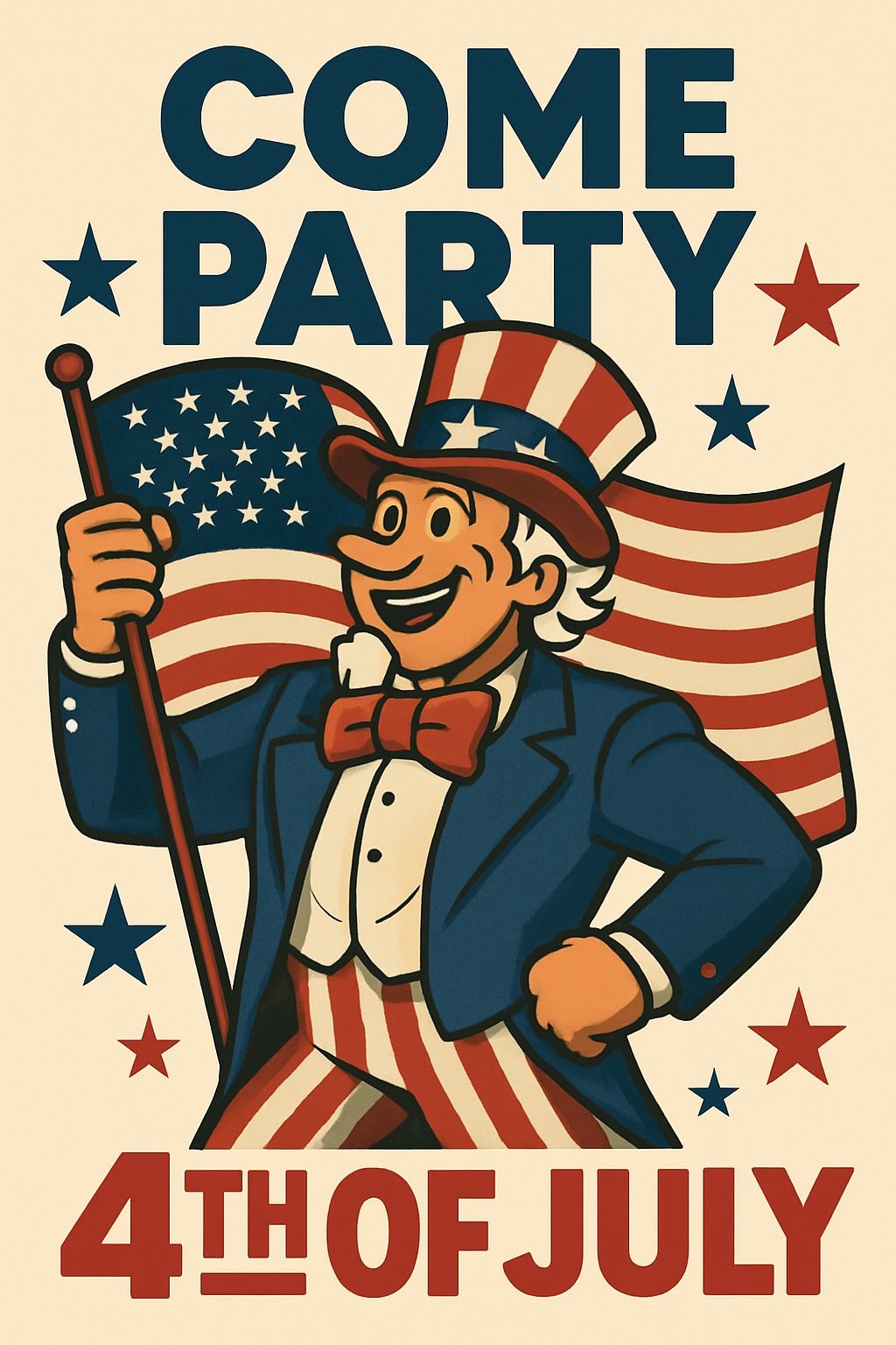Cheerful Uncle Sam Cartoon for 4th of July Celebration Poster