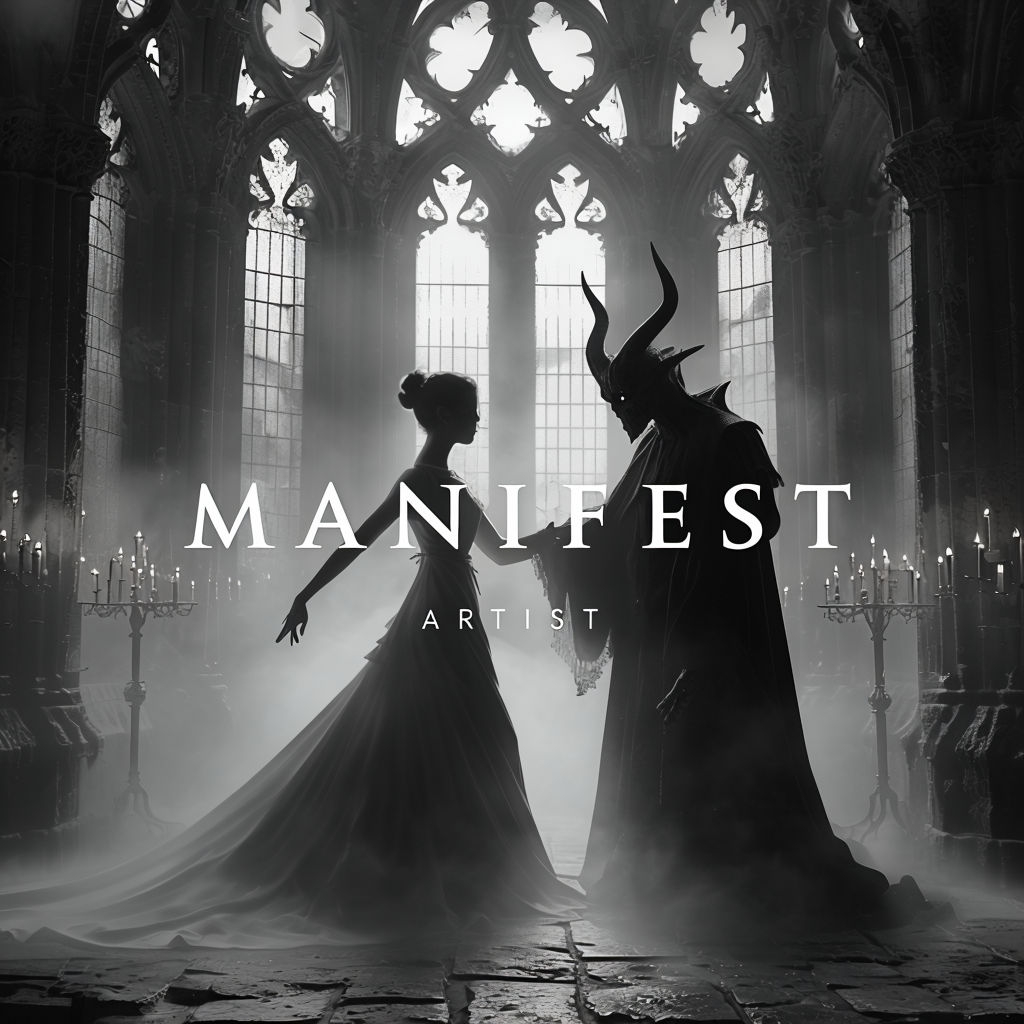 Ethereal Gothic Silhouettes with Manifest Text Album Cover