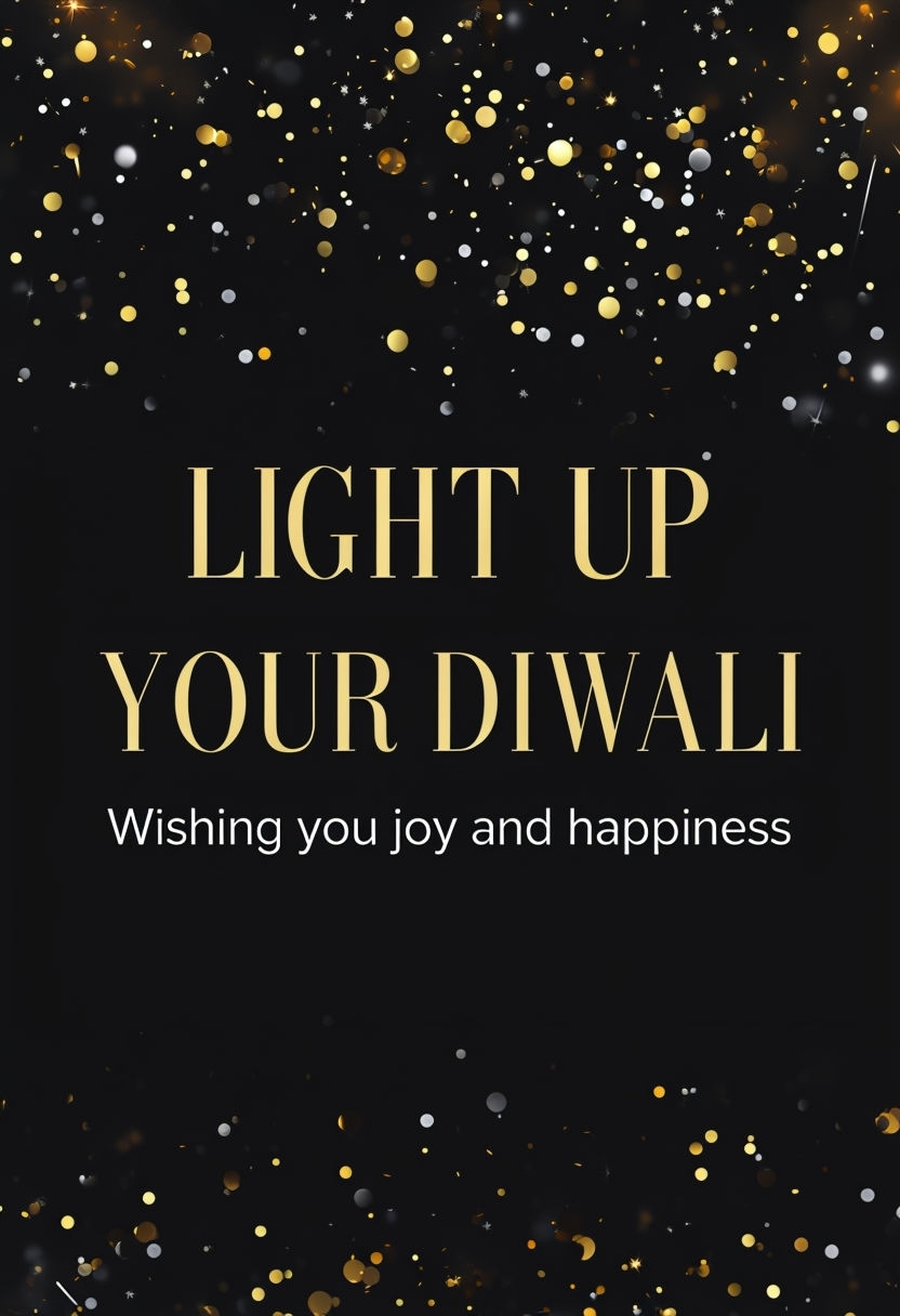 Elegant Diwali Greeting Card with Gold and Silver Confetti Design