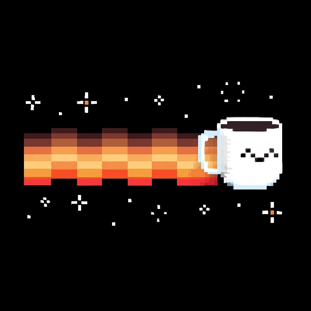 Cheerful Pixel Art Coffee Mug with Cosmic Trail Illustration Mug