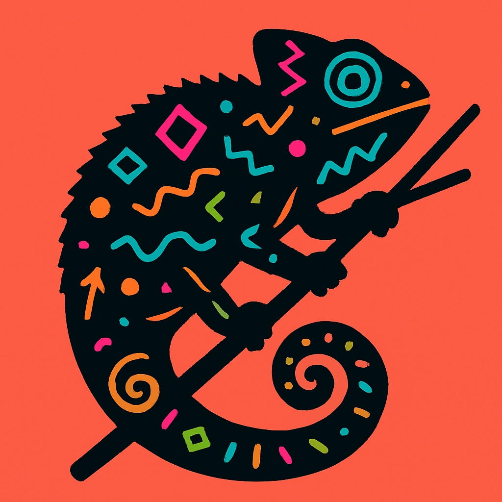 Colorful Abstract Chameleon Illustration with Geometric Patterns Sticker