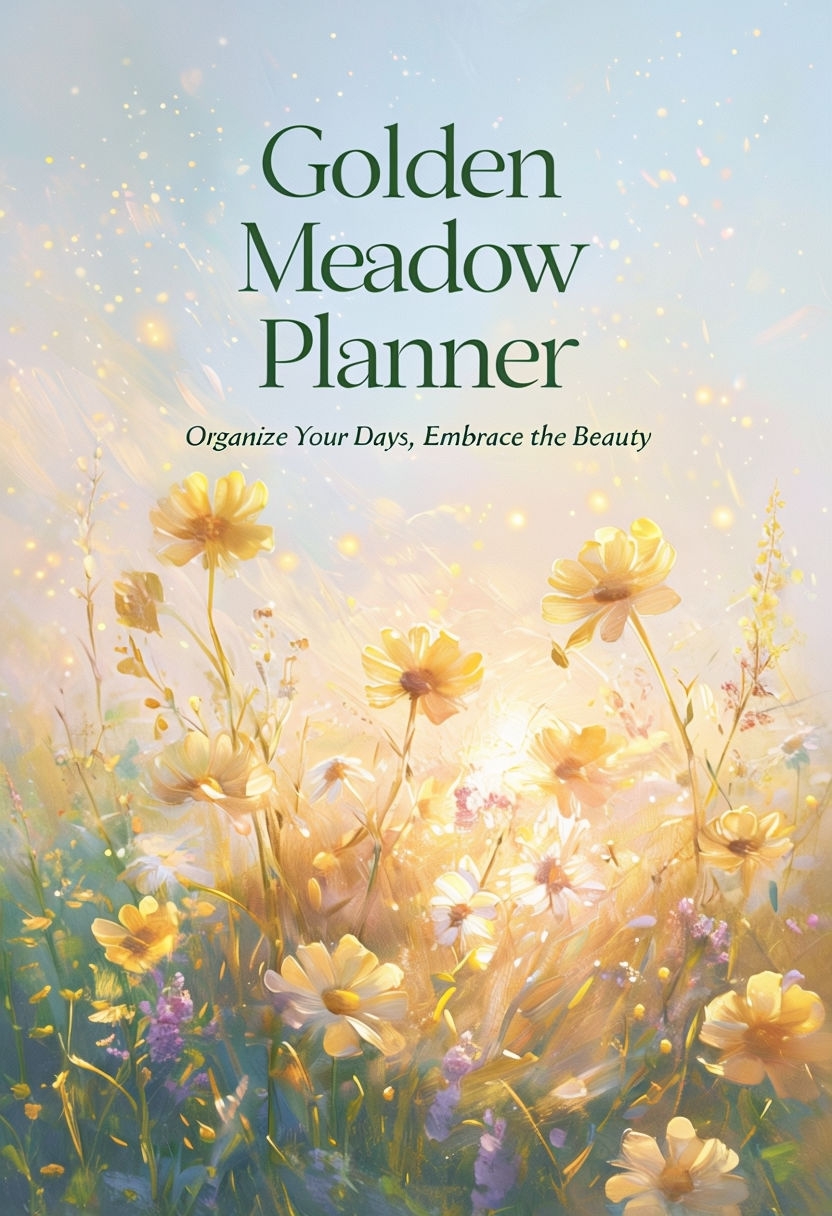Golden Meadow Planner Book Cover with Wildflowers and Sunrise EBook Cover