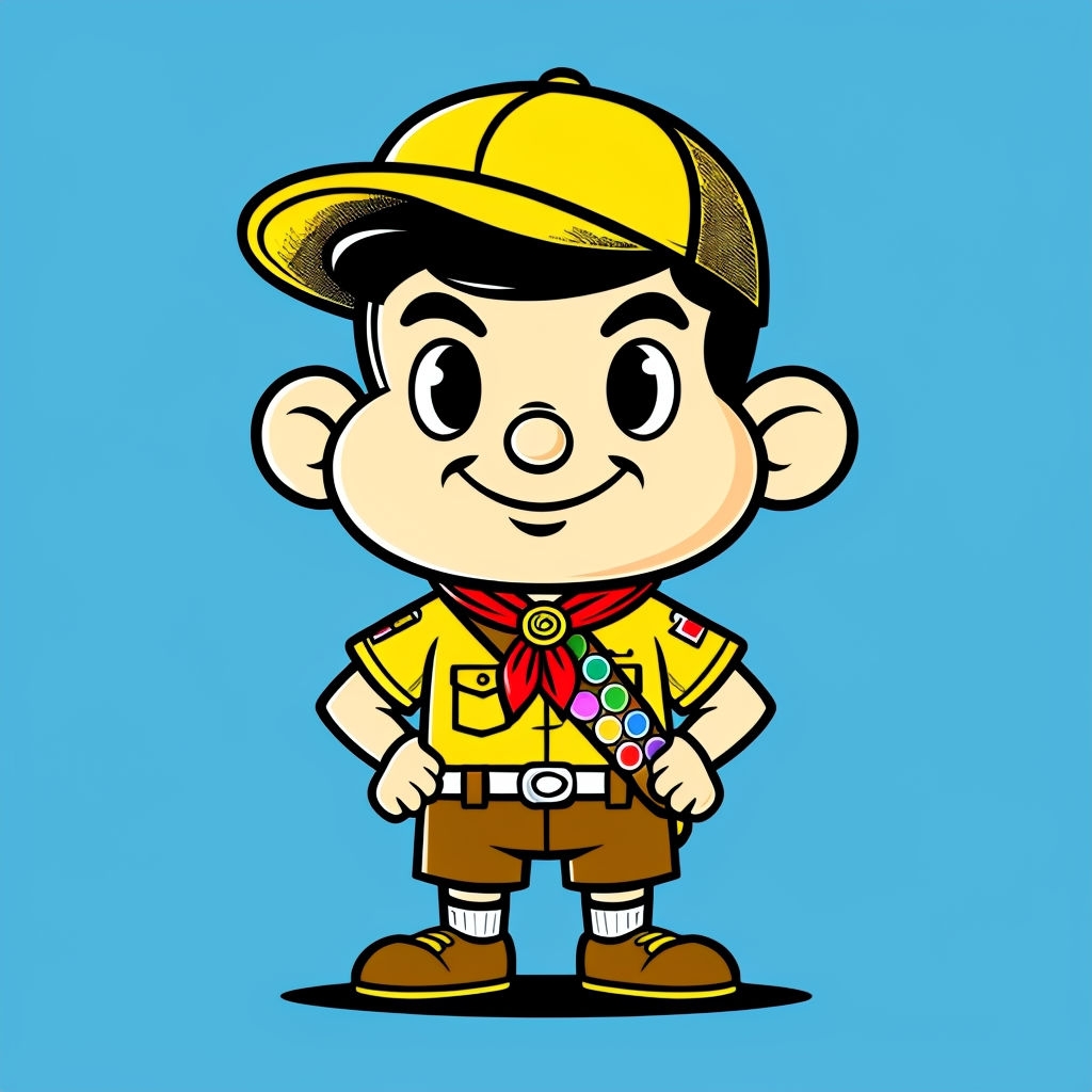 Cheerful Young Boy Scout Cartoon Illustration T-shirt