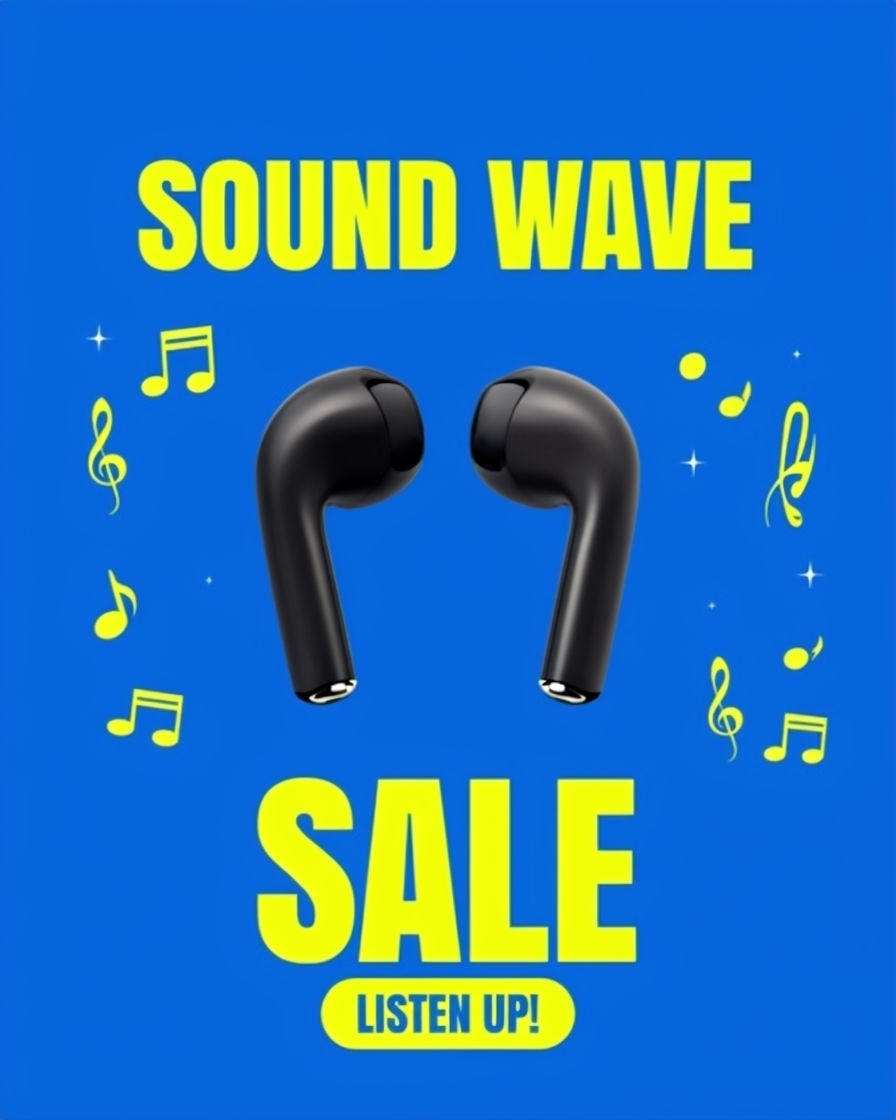 Sleek Matte Black Earbuds Sound Wave Sale Advertisement Ads