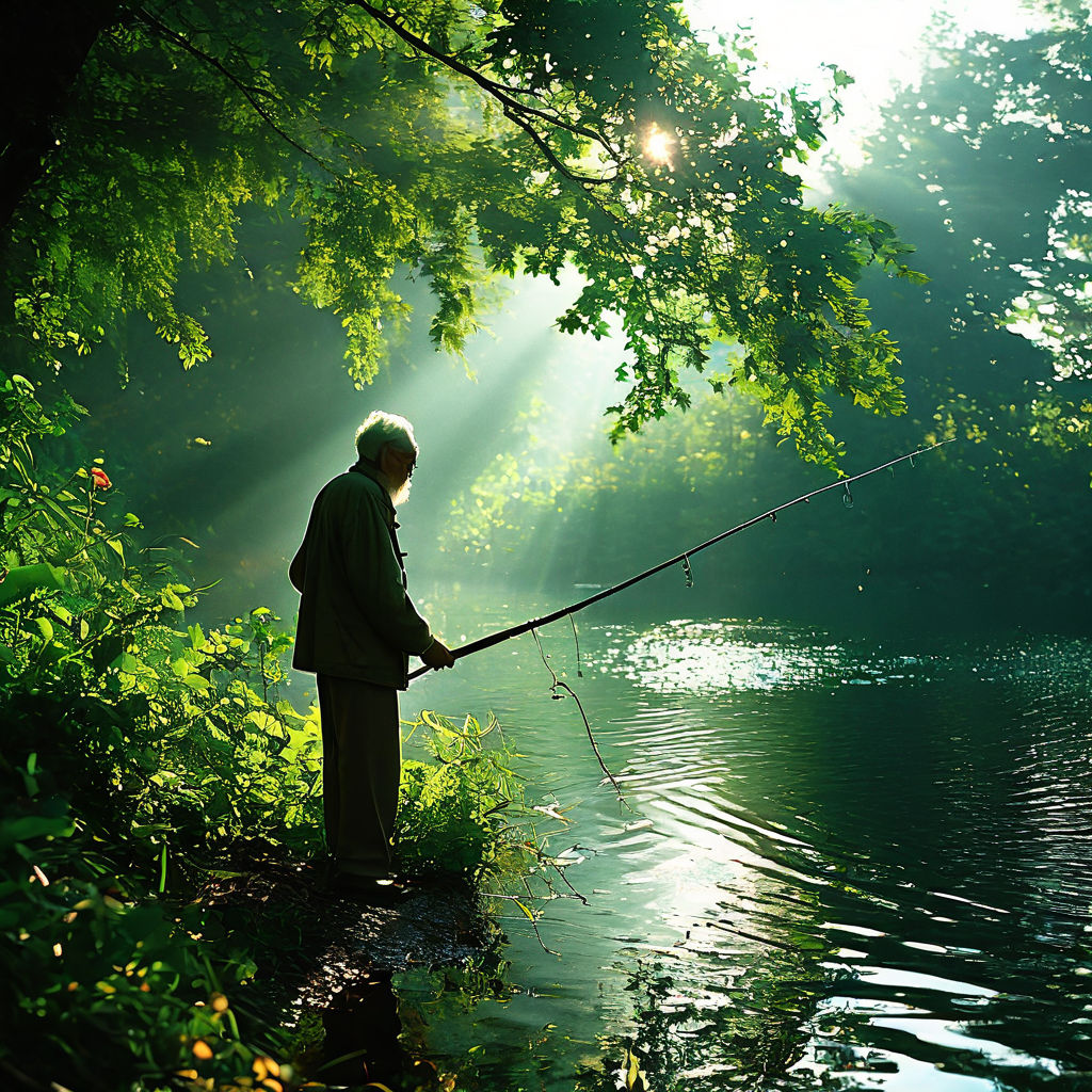 A fishing rod is attached to a bridge handrail over a lake. - a Royalty  Free Stock Photo from Photocase