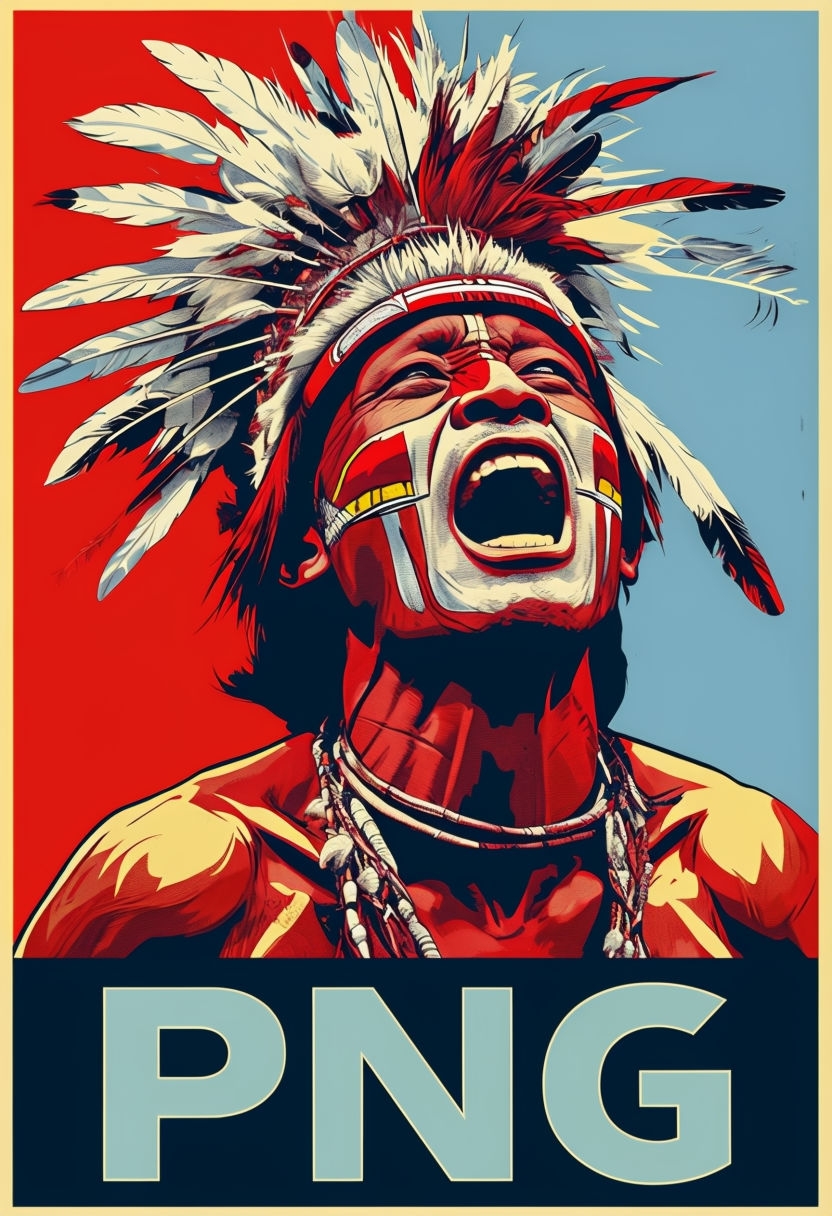 Pop Art Papua New Guinean Tribesman Expressive Portrait Poster