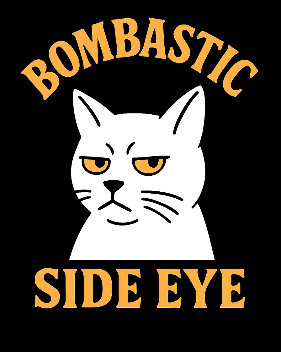 Stern White Cat with Side Eye and Bombastic Text T-Shirt