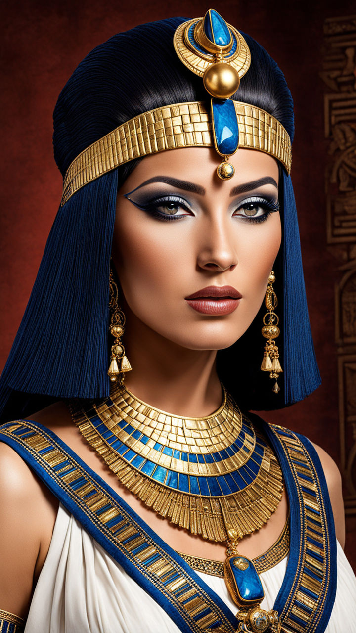 A regal portrait of Cleopatra dressed in traditional Egyptia... by ...