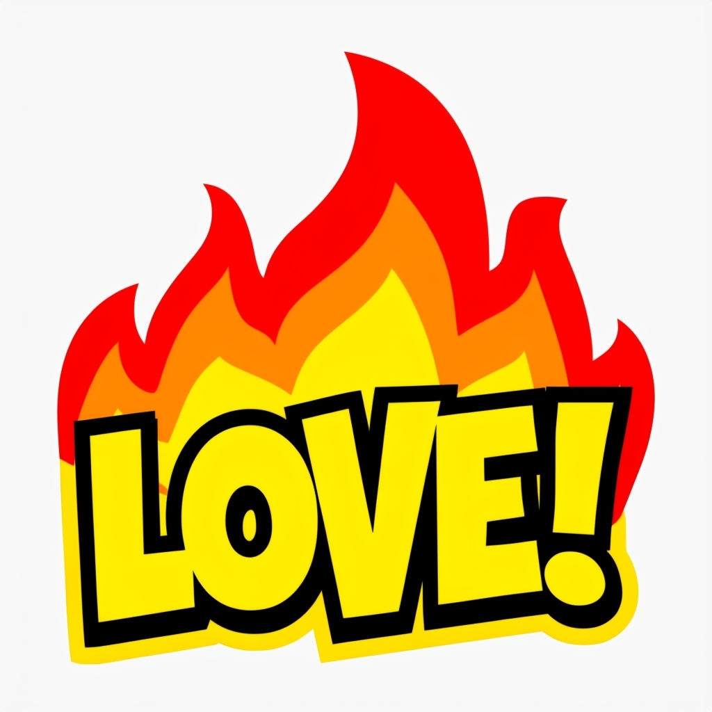 Vibrant Love Comic Style Flame Design Sticker