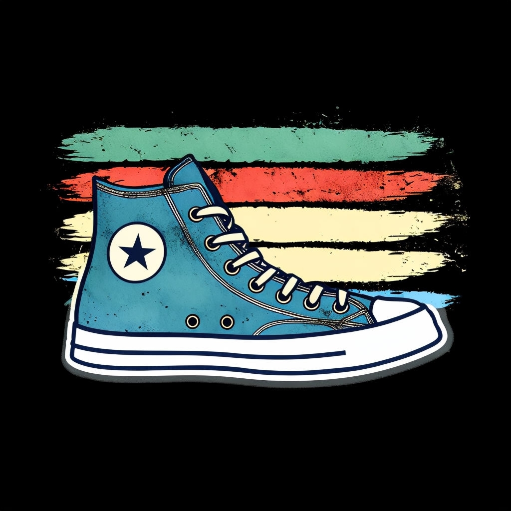 Vintage Blue Canvas Sneaker Illustration T-Shirt