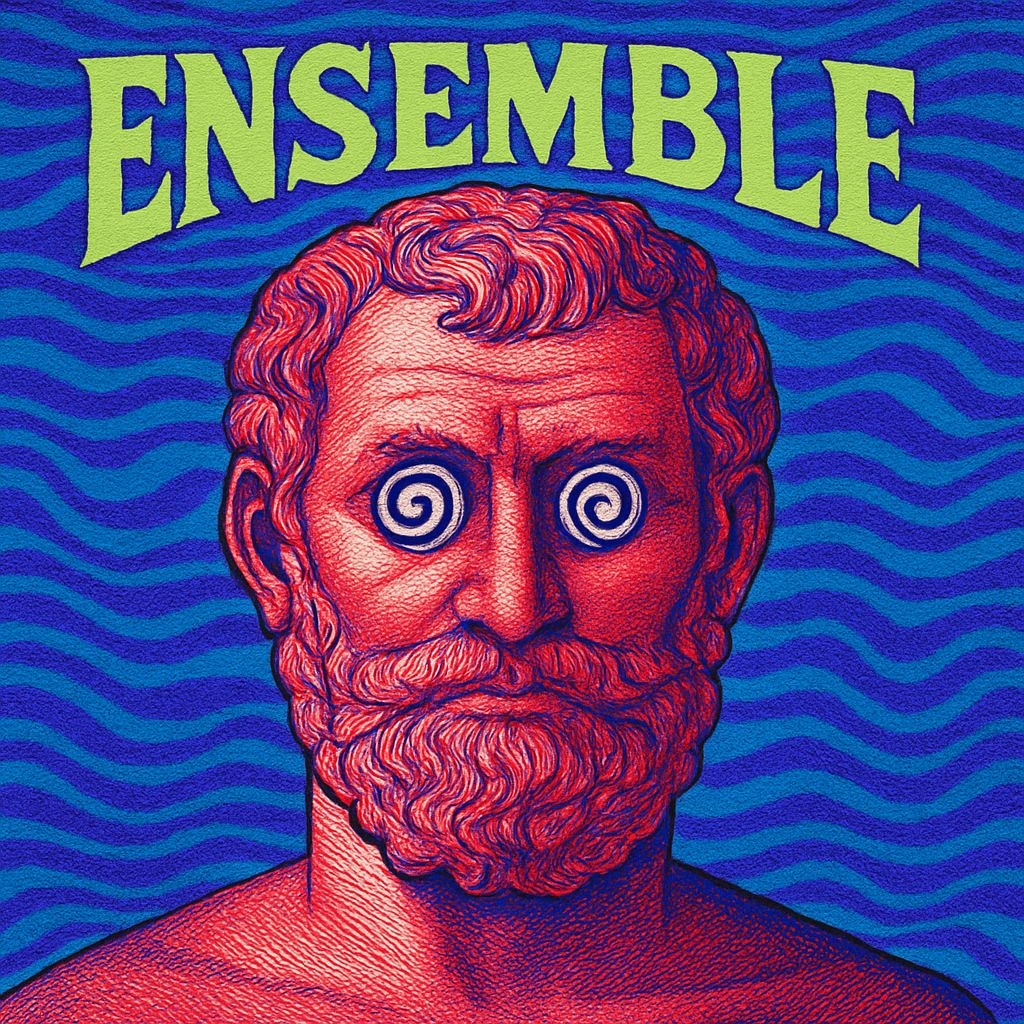 Psychedelic Greek Sculpture with Hypnotic Patterns for Album Cover