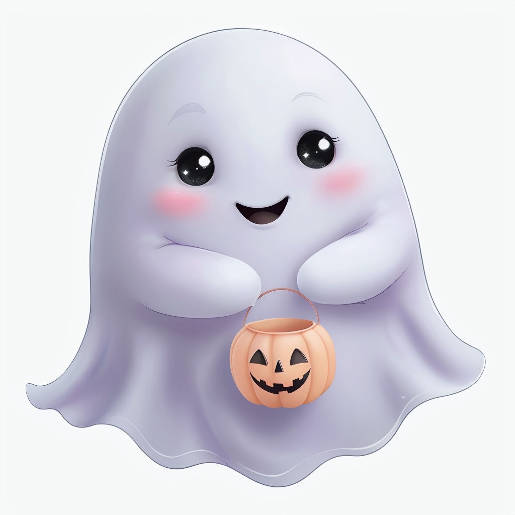 Plush Lavender Ghost with Pumpkin Candy Bucket Sticker