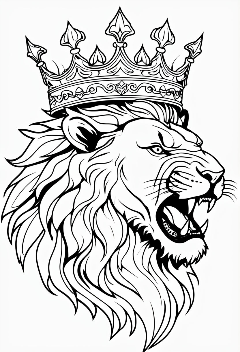 Roaring Lion Head Line Art Coloring Page for Creative Fun Coloring Book Pages