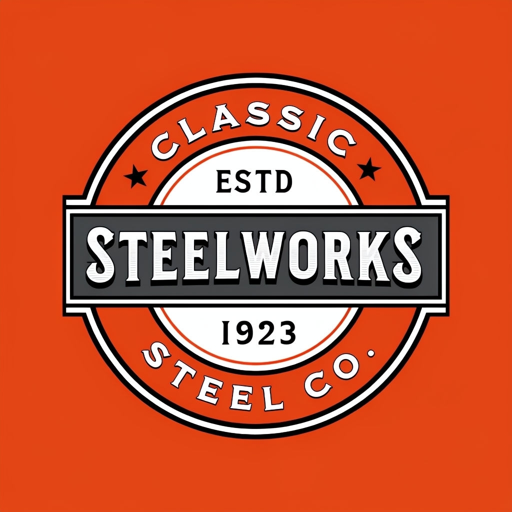 Vintage Classic Steelworks Logo Design with Retro Aesthetics Logo