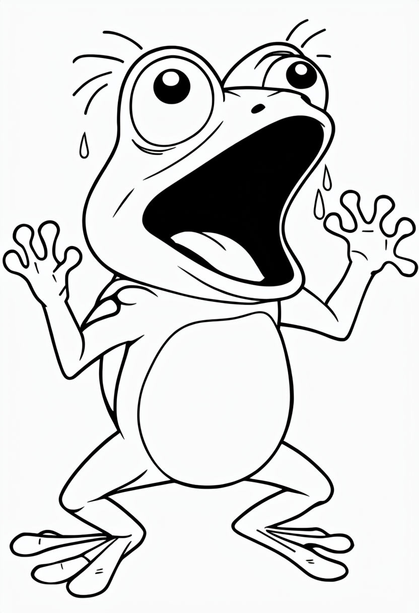 Cartoon Frog in Dramatic Pose Minimalist Line Art Coloring Page
