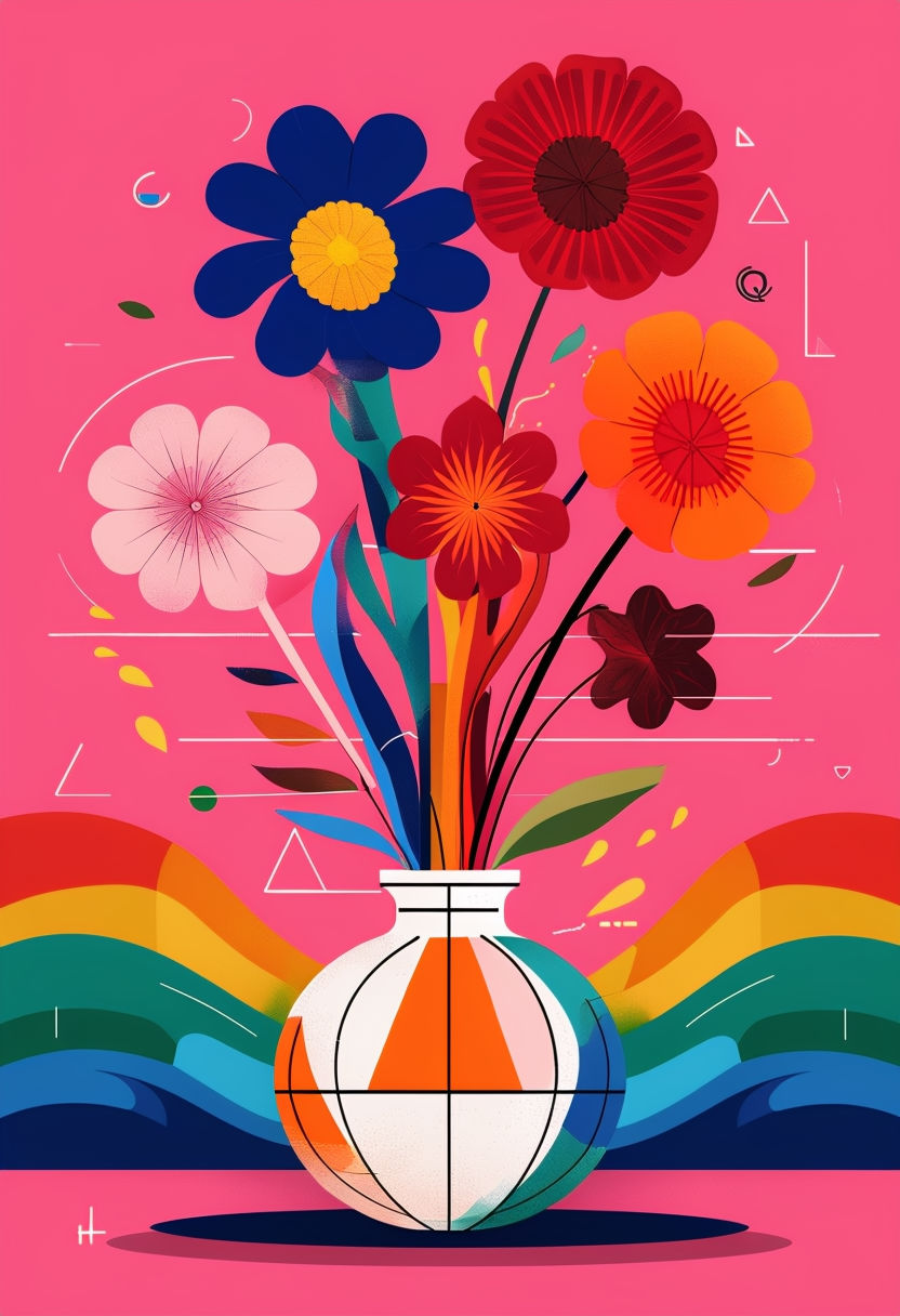 Vibrant Abstract Flower Vase Illustration Art