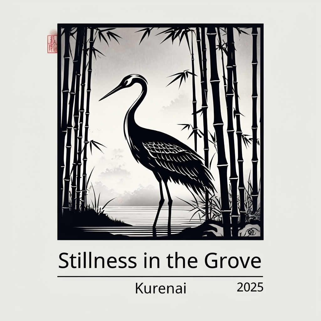 Minimalist Crane in Bamboo Forest with Japanese Aesthetic Album Cover