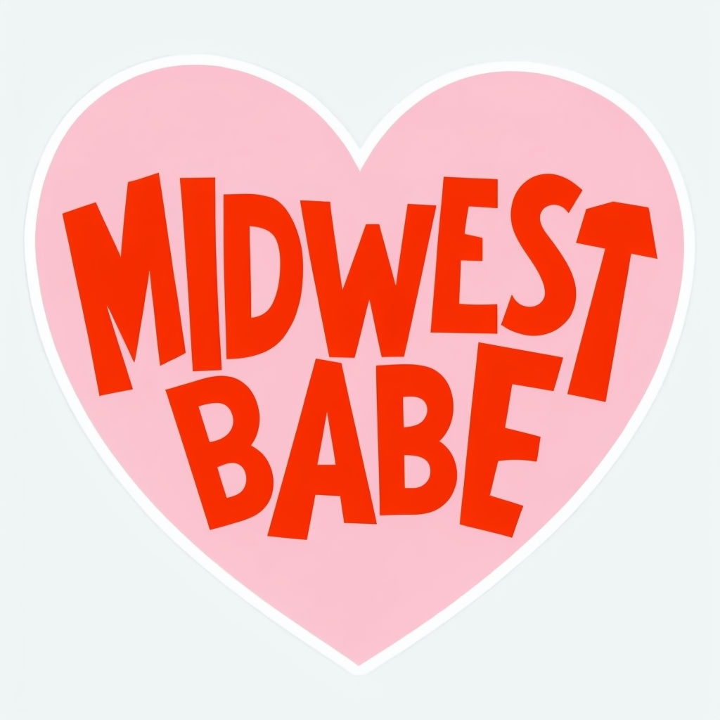 Midwest Babe Heart Sticker with Playful Bold Text Design