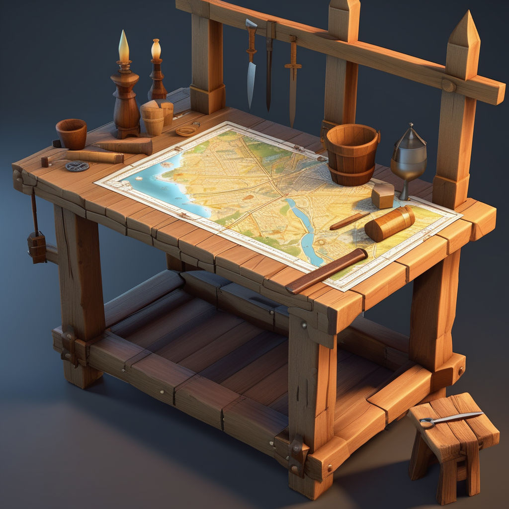 Medieval workbench with a map by Carchodon Z - Playground