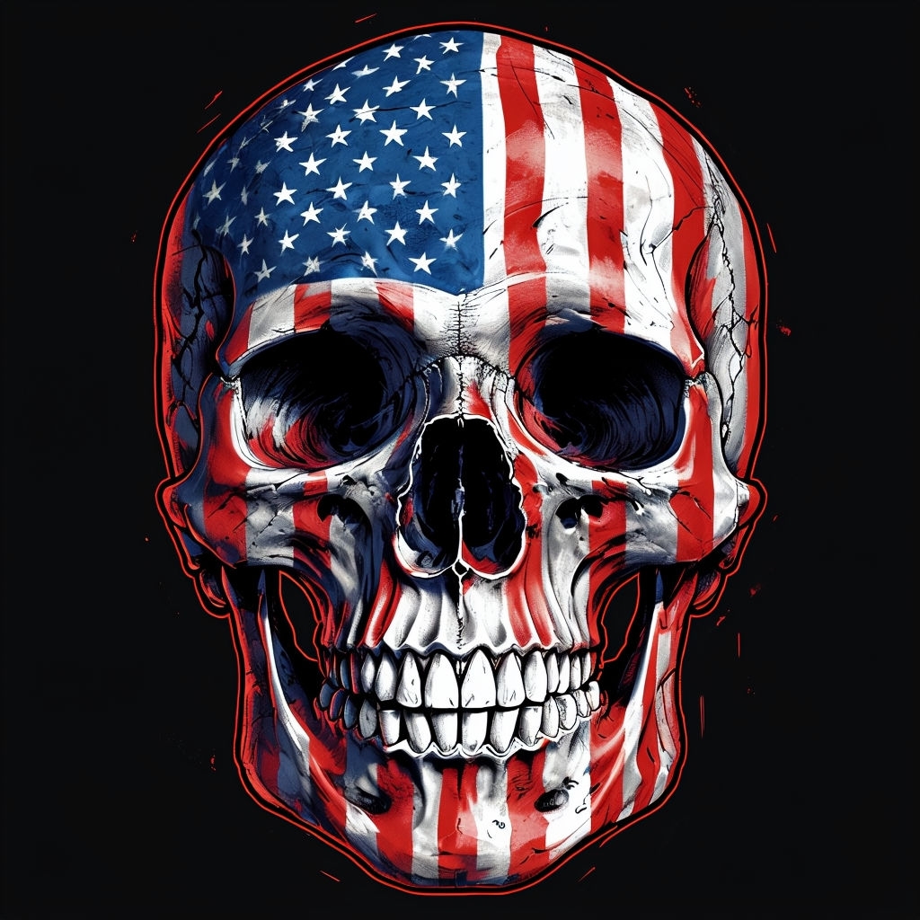 Patriotic Skull Design with American Flag Pattern T-Shirt