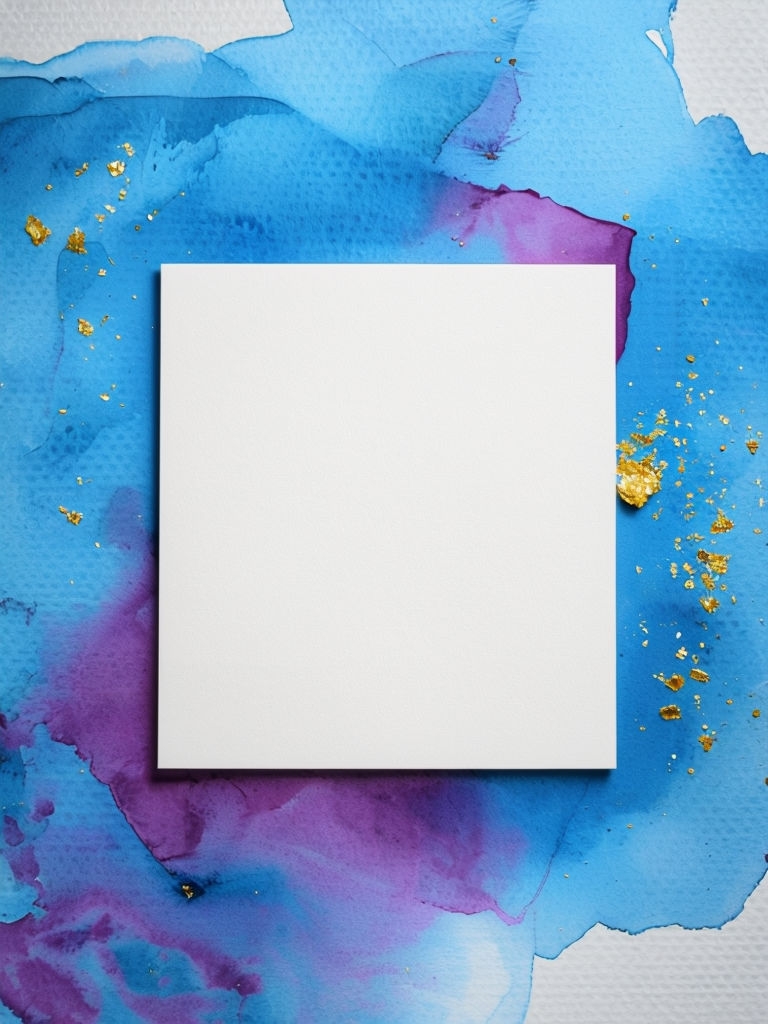 Vibrant Watercolor Background with Blank White Square Paper Mockup