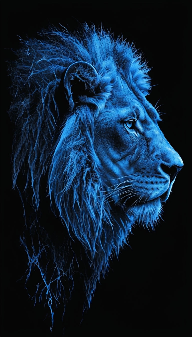 Striking Monochromatic Blue Lion Head Portrait Mobile Wallpaper