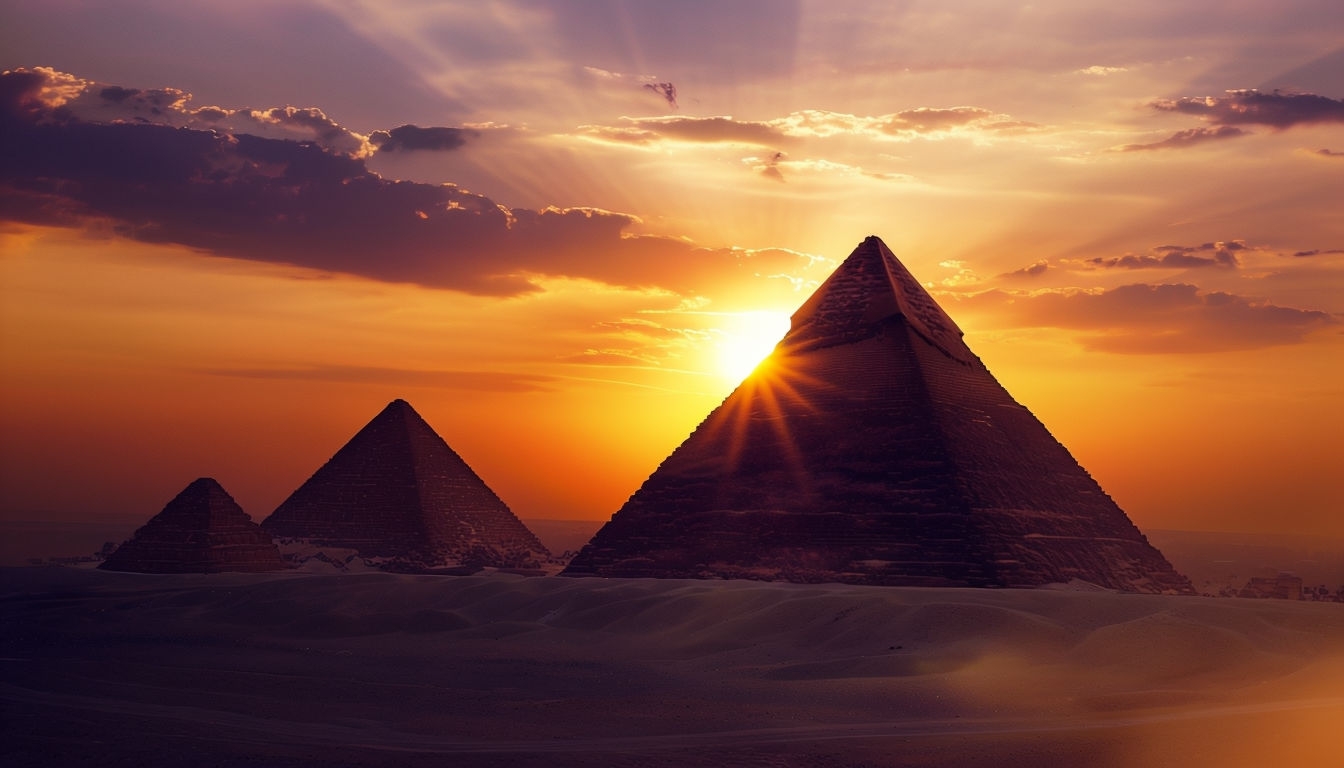 Majestic Pyramids of Giza Sunset Landscape Virtual Background