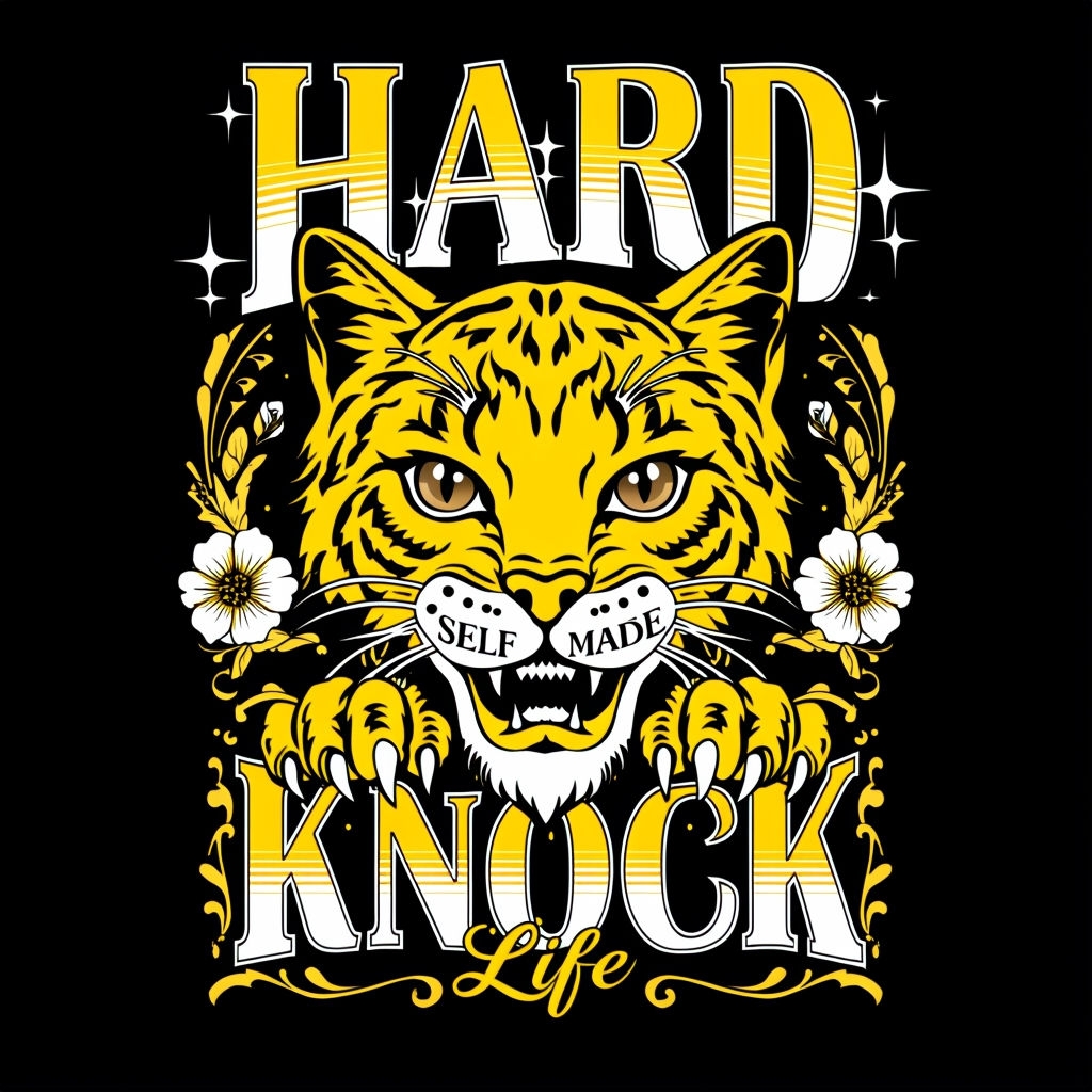 Bold Yellow Wildcat Graphic Design T-Shirt