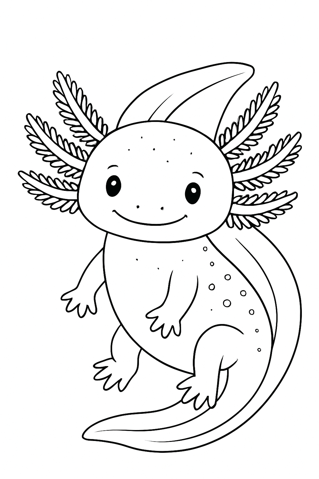 black-and-white line art illustration of axolotl