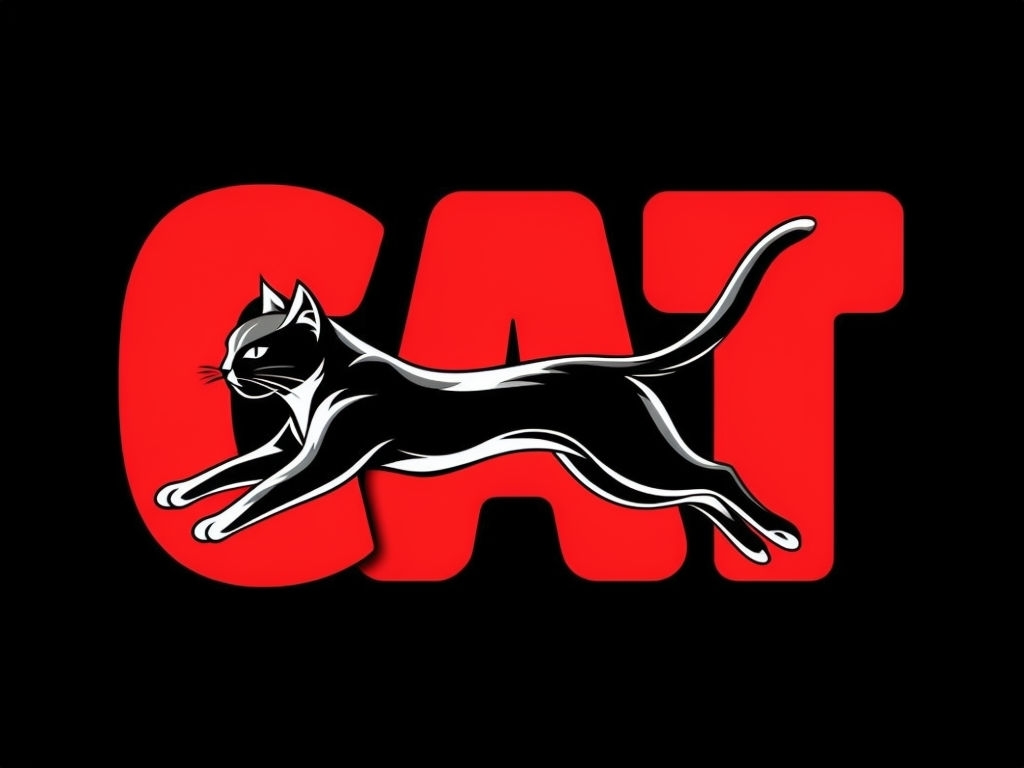 Dynamic Black and White Leaping Cat with Bold Red Letters T-Shirt