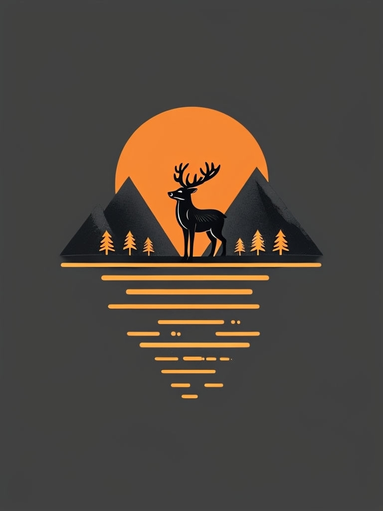 Serene Deer Silhouette Against Orange Sun Landscape Mobile Wallpaper