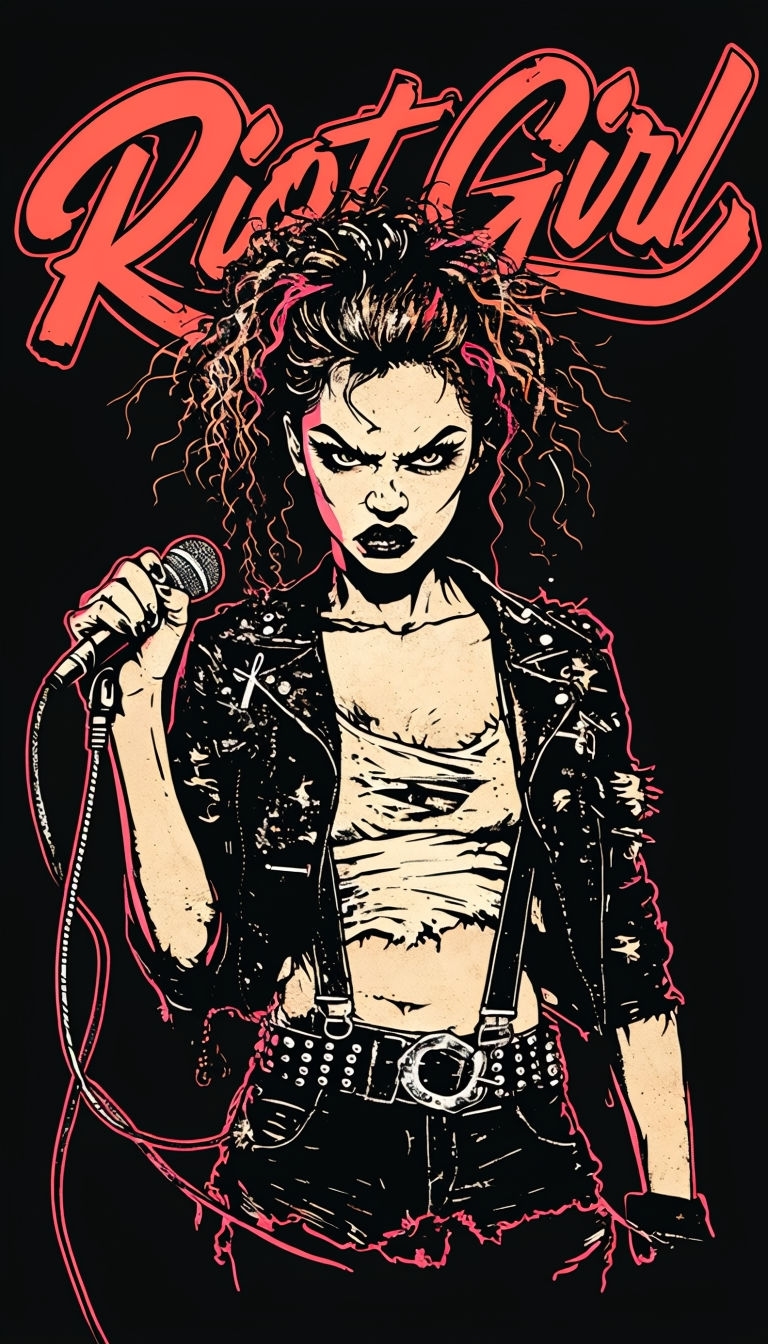 Fierce Riot Girl Punk Illustration with Bold Graphic Style Art