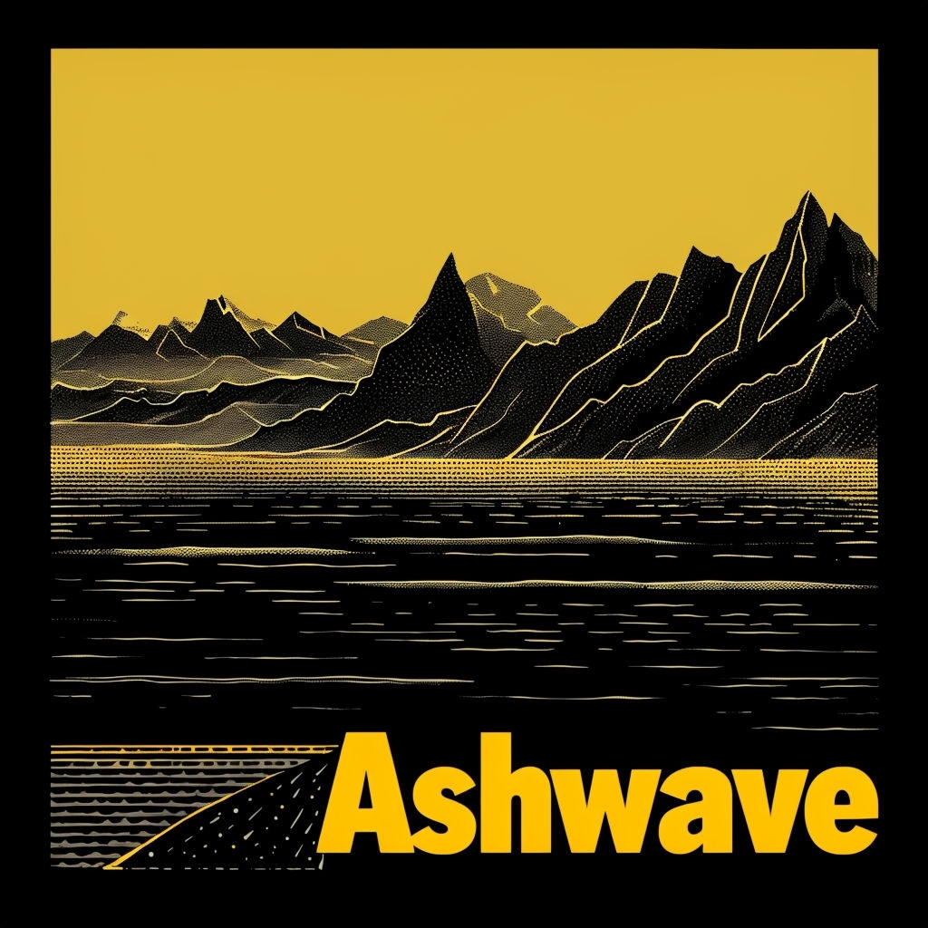 Retro-Inspired Ashwave Vintage Poster with Mountain Landscape Spotify Album Cover