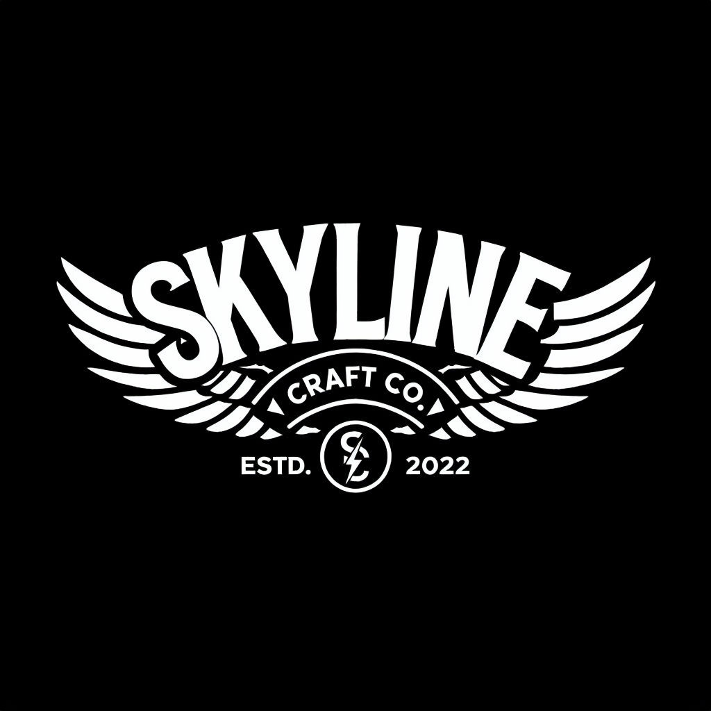 Bold Vintage Skyline Craft Co. Logo with Winged Graphics