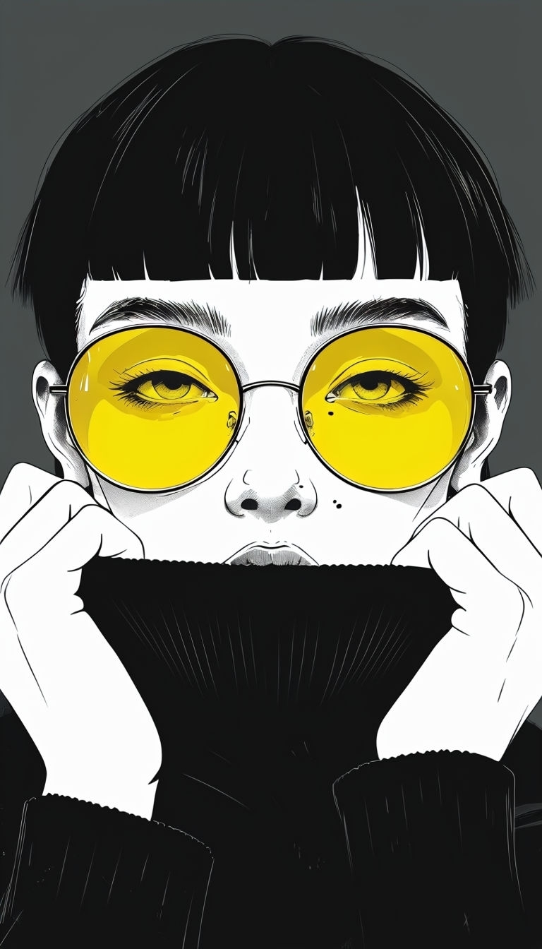 Minimalist Face Illustration with Yellow Sunglasses Artwork Mobile Wallpaper