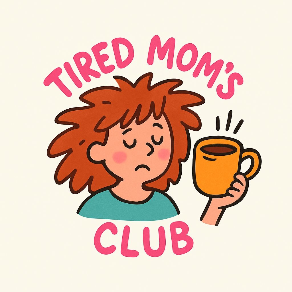 Tired Mom's Club Cartoon Illustration with Coffee Mug Mug
