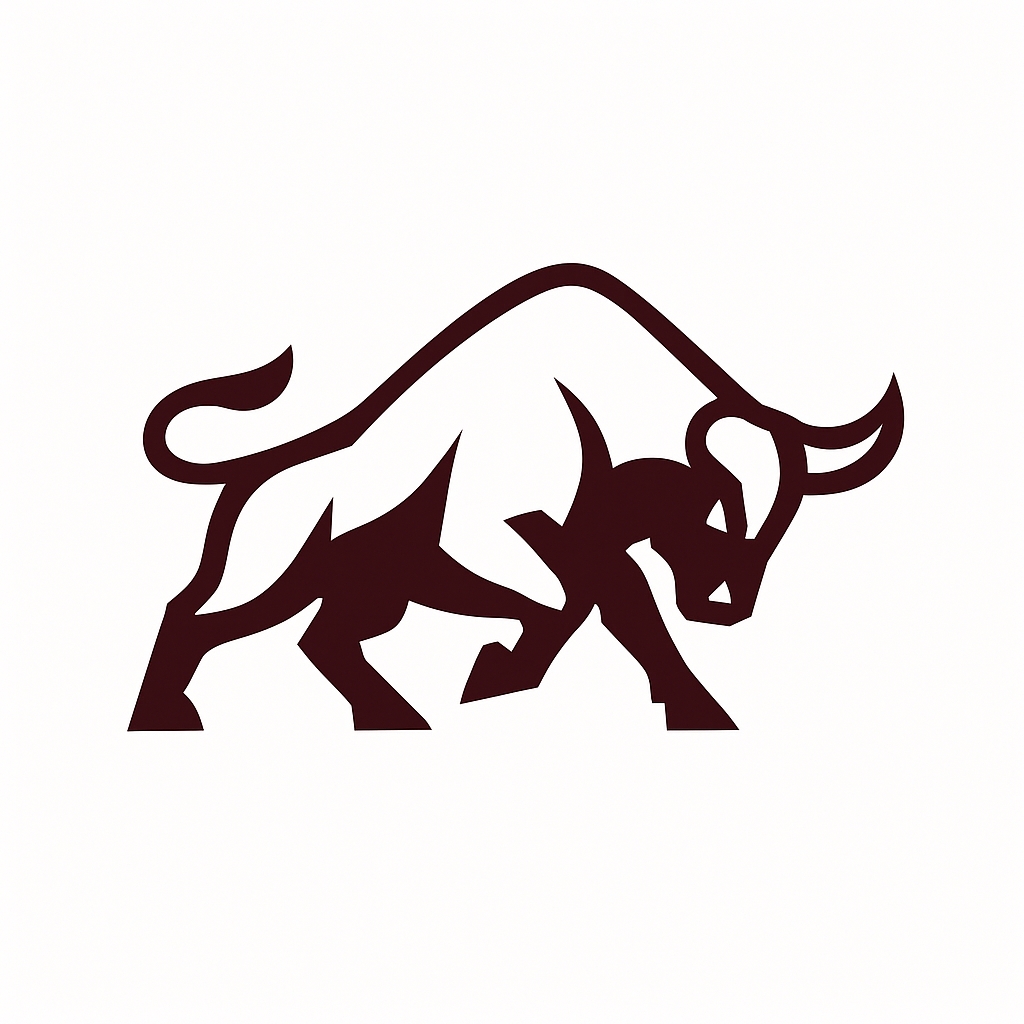 Dynamic Dark Crimson Bull Logo Design for Hat Category