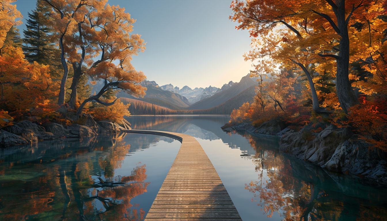 Tranquil Autumn Lake Landscape with Reflective Water Virtual Backgrounds