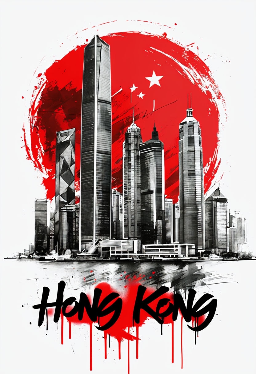 Vibrant Hong Kong Urban Skyline Mixed Media T-Shirt