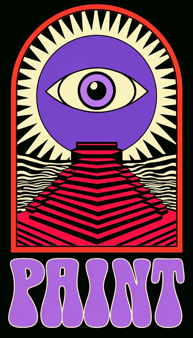 Psychedelic Eye with Stairs and Pyramid Art Poster