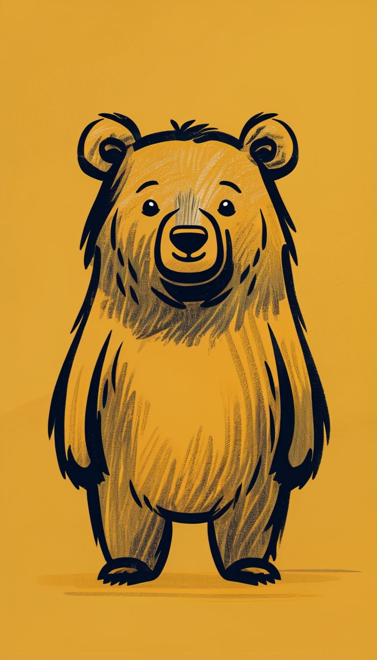 Cheerful Cartoon Bear Illustration on Honey Yellow Background Art