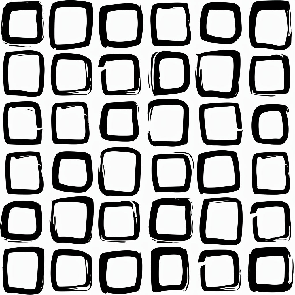 Abstract Hand-Drawn Black Square Pattern on White Background Seamless Pattern