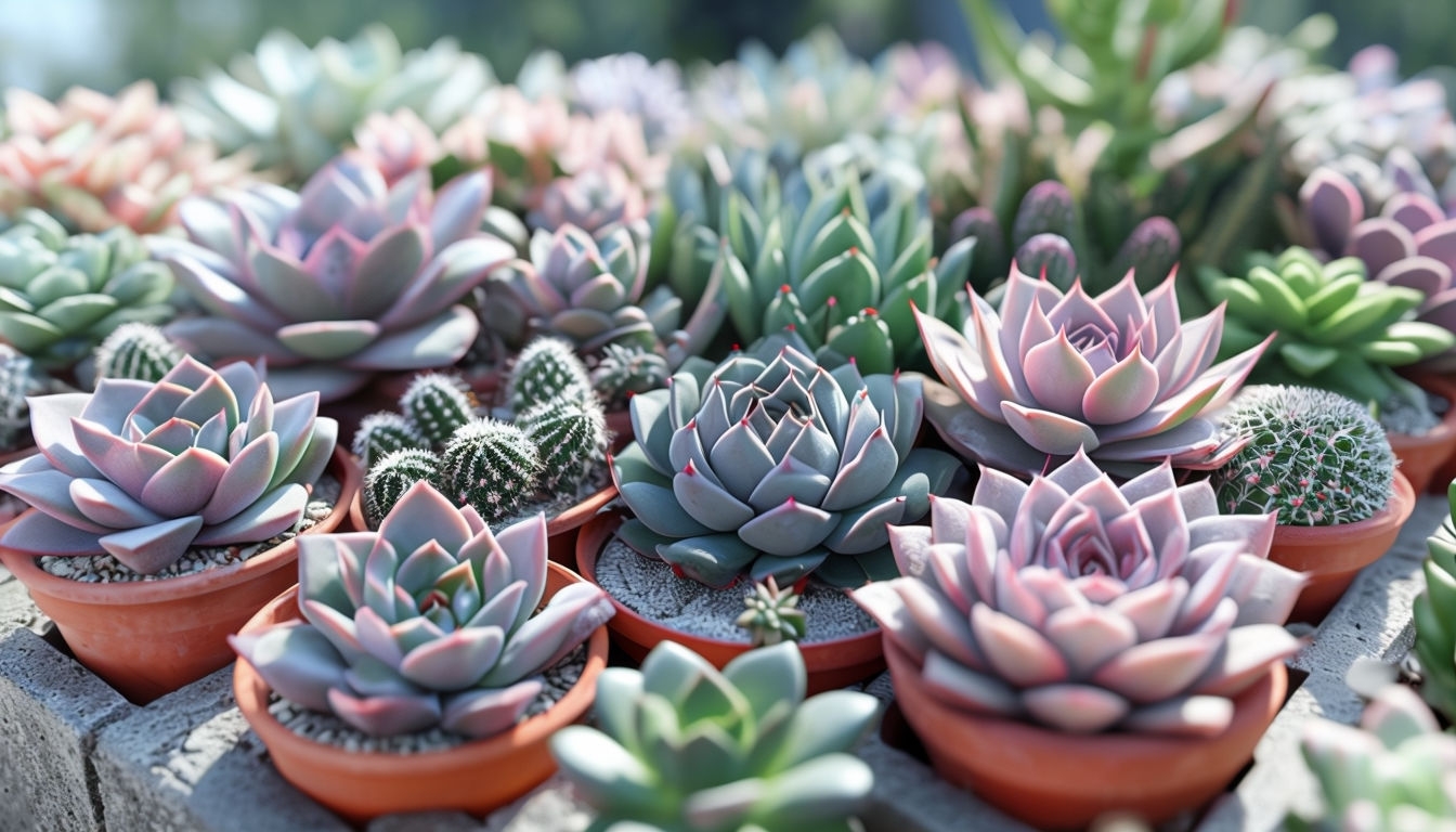 Vibrant Succulent Garden Close-Up Macro Photography Background