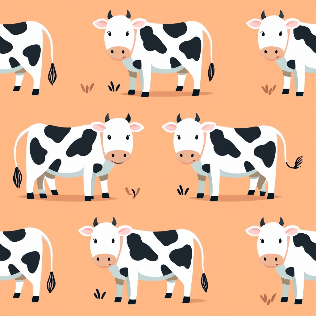 Playful Cartoon Cows Seamless Pattern on Peach Background