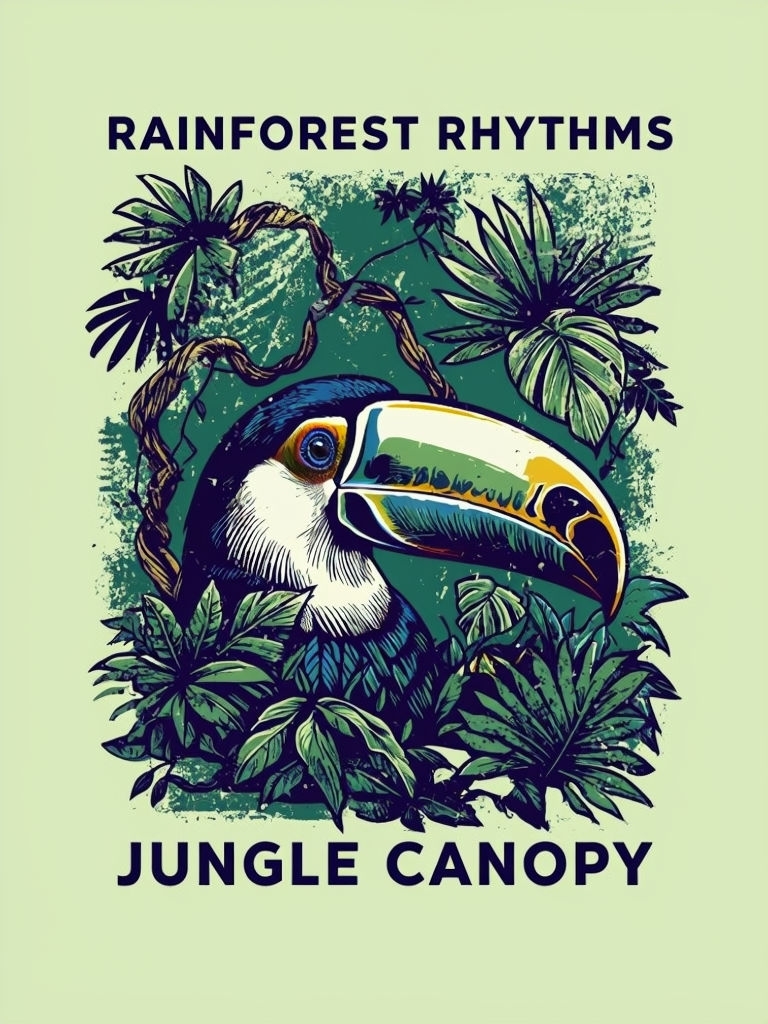 Vintage Jungle Toucan Illustration T-Shirt Design