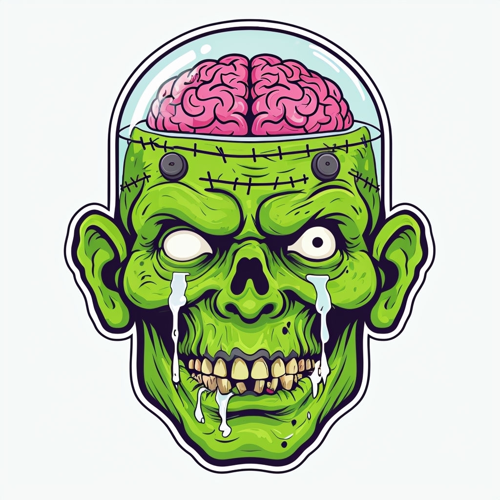 Grotesque Cartoon Zombie Head Illustration Sticker
