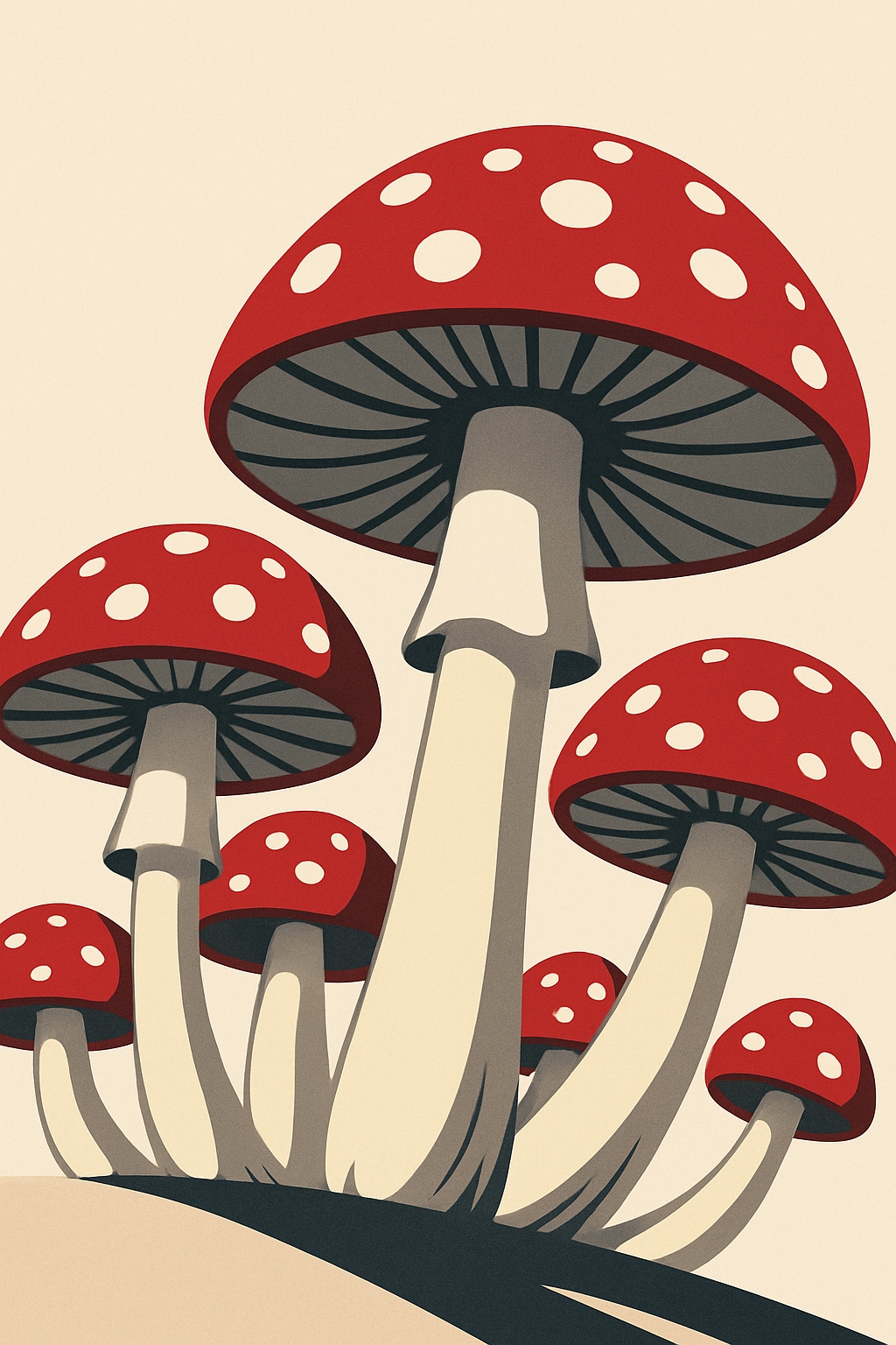 Vibrant Red Vintage Mushroom Illustration for Whimsical Mobile Wallpaper