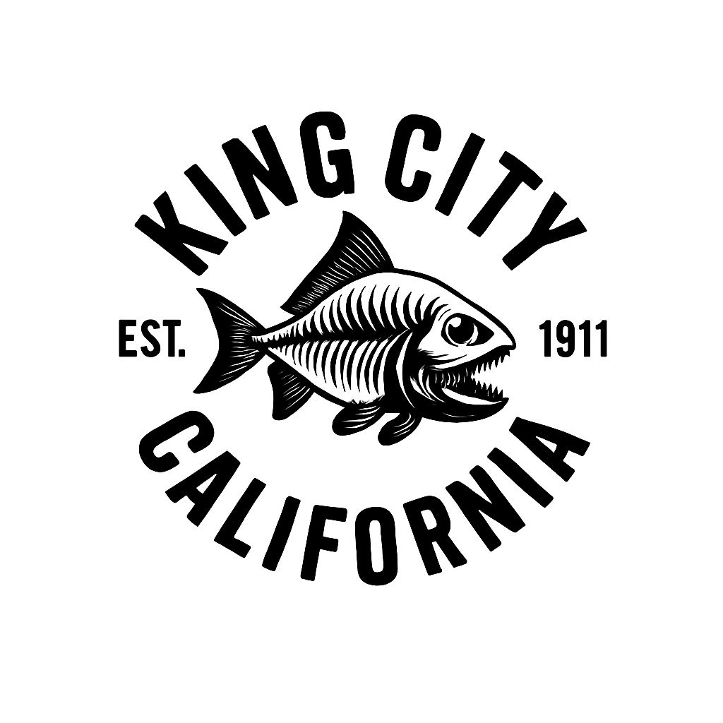 Bold Monochromatic King City Fish Logo T-Shirt