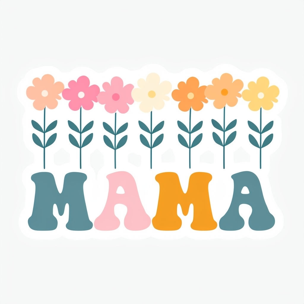 Pastel Flower and 'MAMA' Playful Illustration Mug